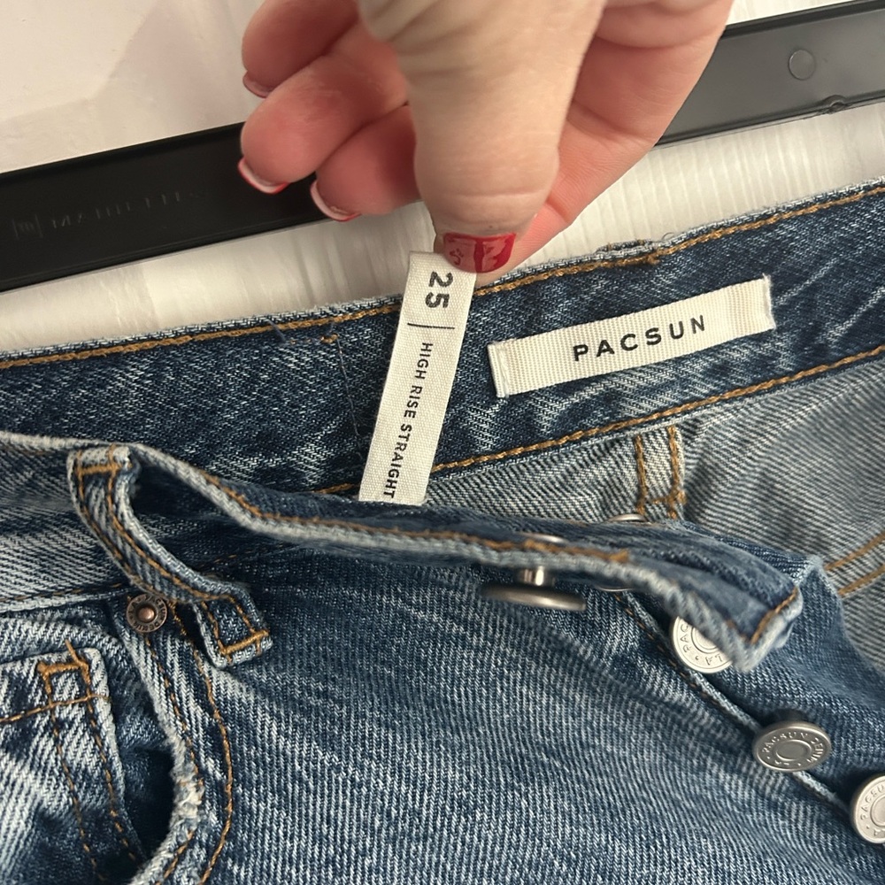 PacSun High Rise Straight Distressed Blue Denim Jeans Size 25 - Picture 9 of 12